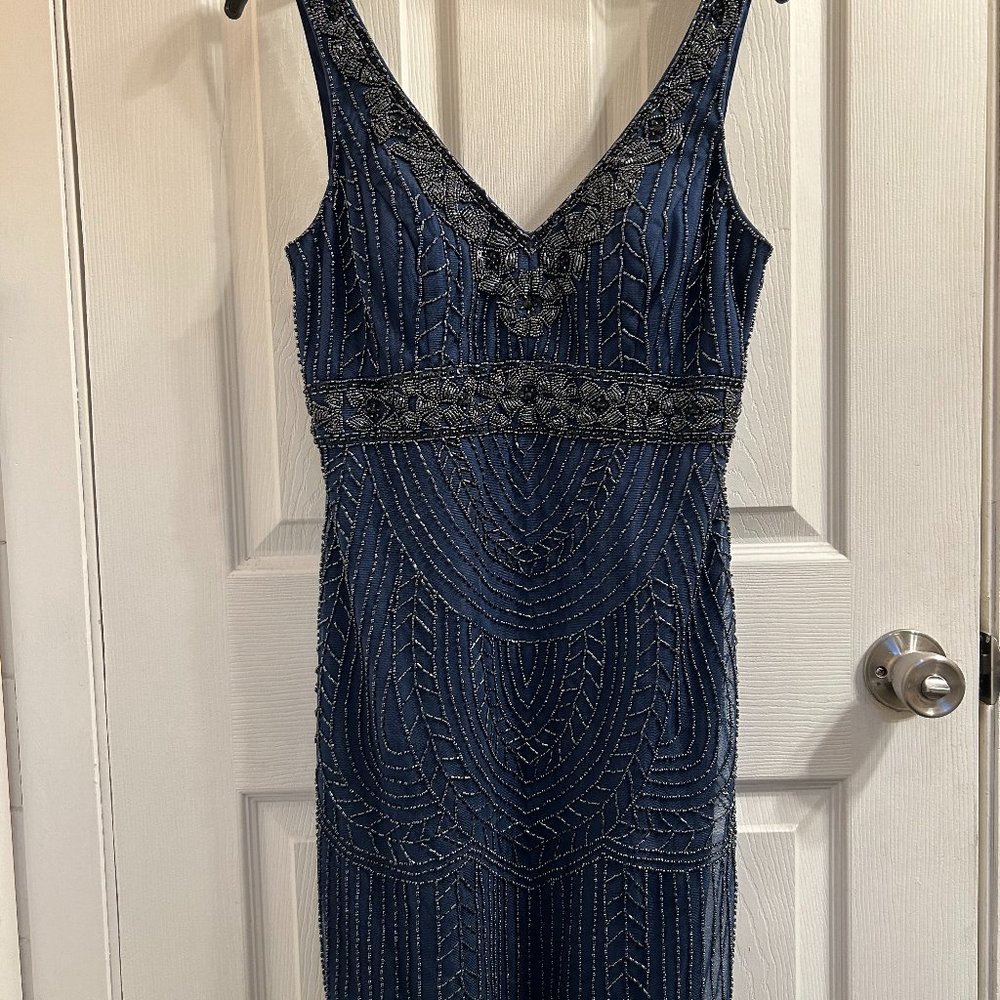 Stunning Sue Wong beaded navy blue formal short cocktail dress, size 8